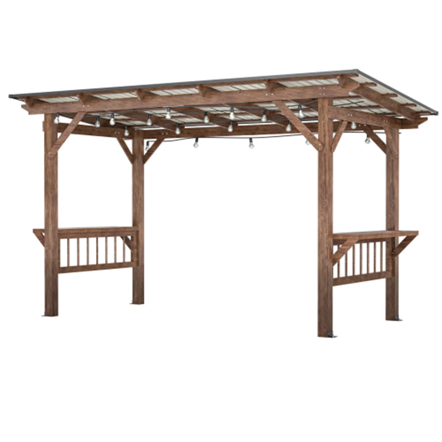 Mondawe MO-STO-00058 Wooden pergola 6-ft W x 14-ft L x 8-ft H Brown Wood Freestanding Pergola with Canopy