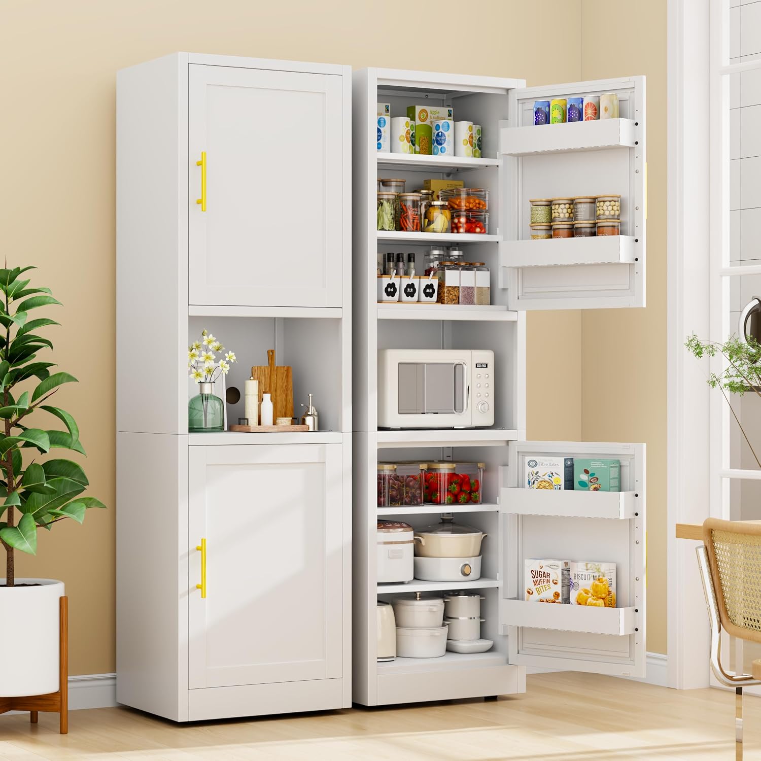 GAIOUS 66.93 in Tall Freestanding Metal Storage Cabinet with 2 Doors 3 Adjustable Shelves and Open Countertop for Bathroom Kitchen or Living Room
