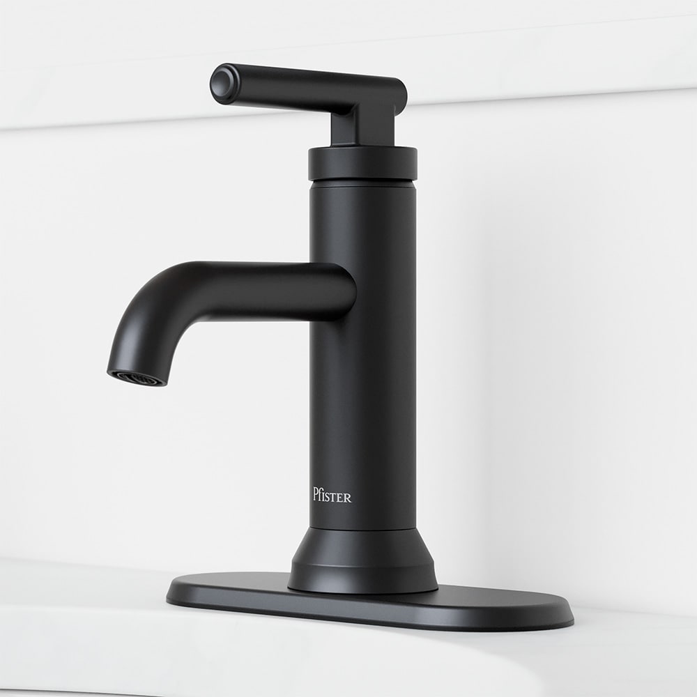 Pfister LF042-CSOSDB Capistrano Spot Defense Matte Black 4-in centerset 1-handle WaterSense Mid-arc Residential Handle Bathroom Sink Faucet with Drain with Deck Plate