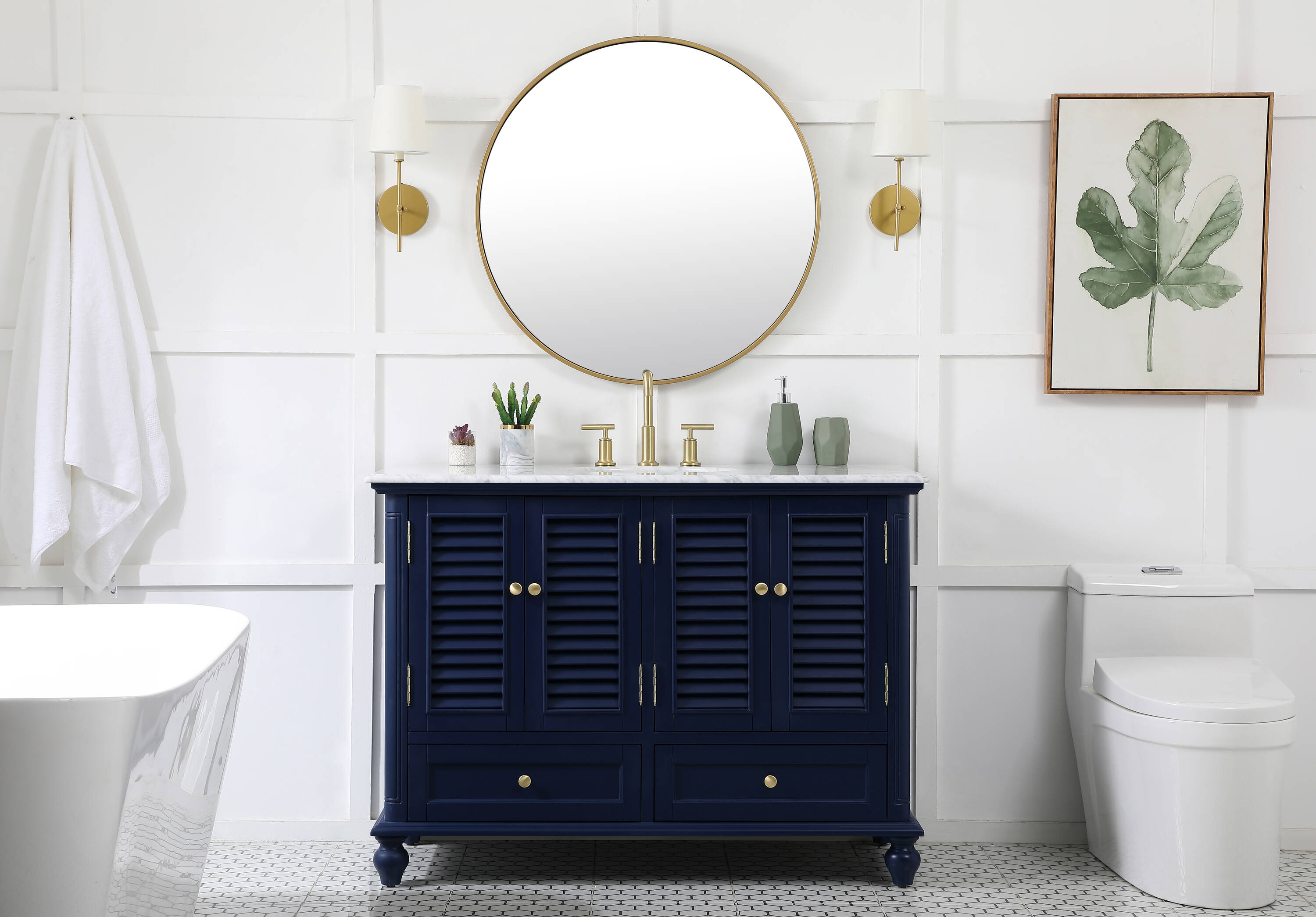 Rhodes 48" Blue Solid Wood Bathroom Vanity with Marble Top