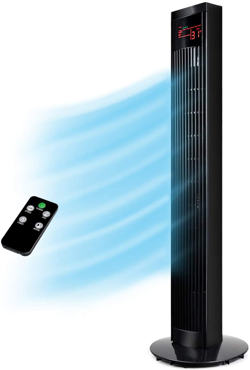 Kahomvis DHS-QPHF-36RC 36-in 120 -Volt 3 -Speed Indoor Black Oscillating Floor Fan with Remote