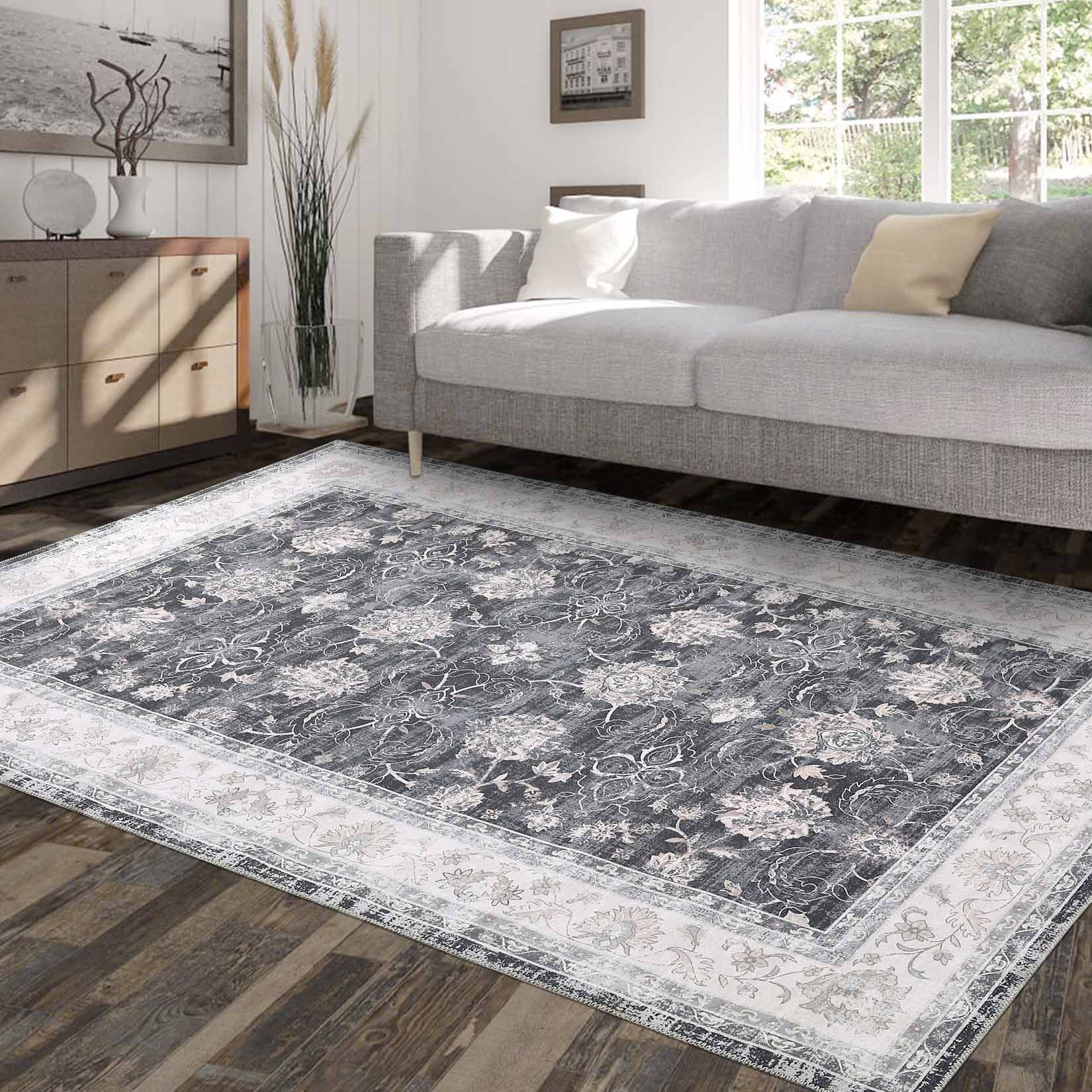 Garvee YXY-LO-PHO-105JJACB 8 x 10 (ft) Loomed Black Rectangular Indoor Floral/Botanical Tropical Machine washable Pet Friendly Area rug