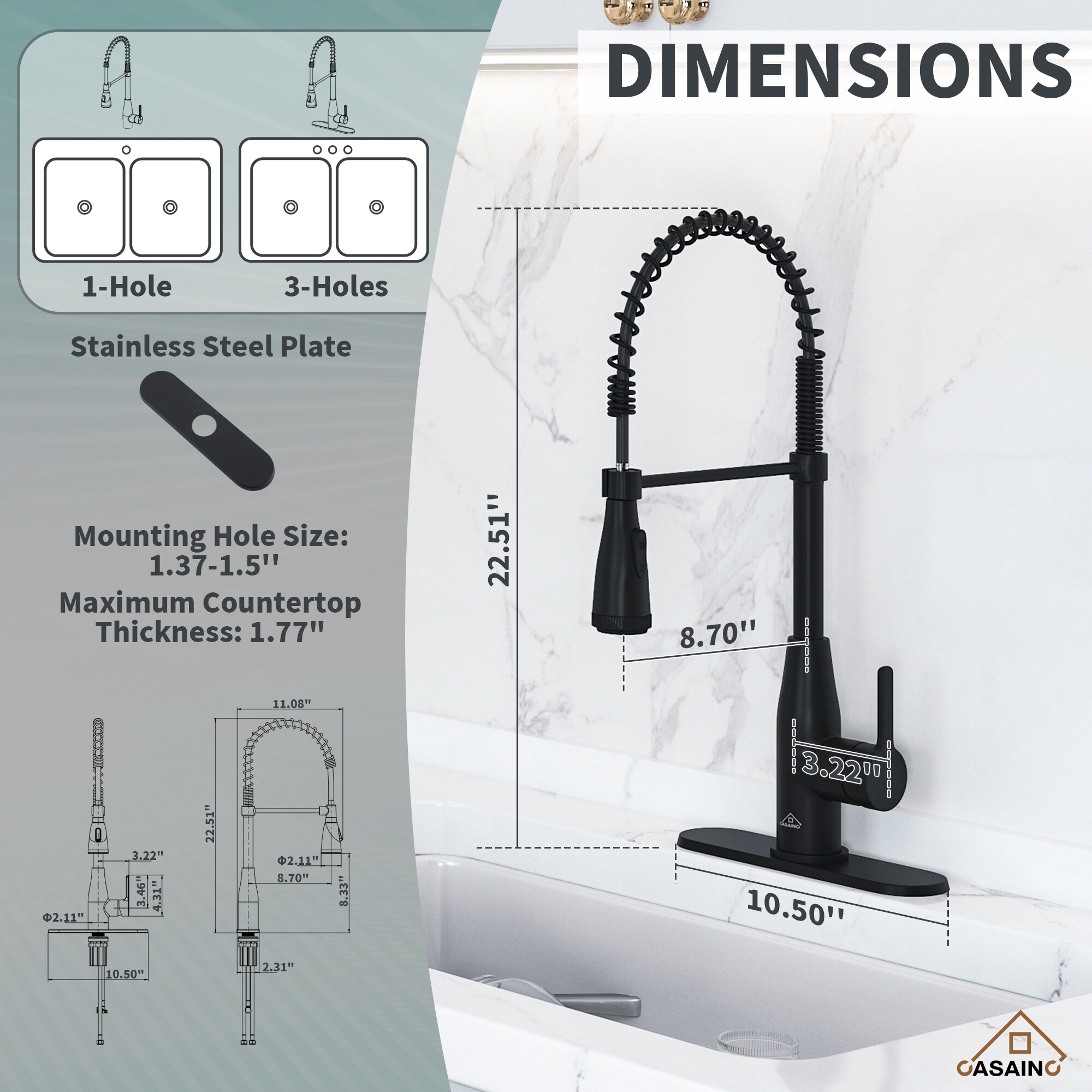 CASAINC KCLT0032MB Kitchen-Faucets - View #4