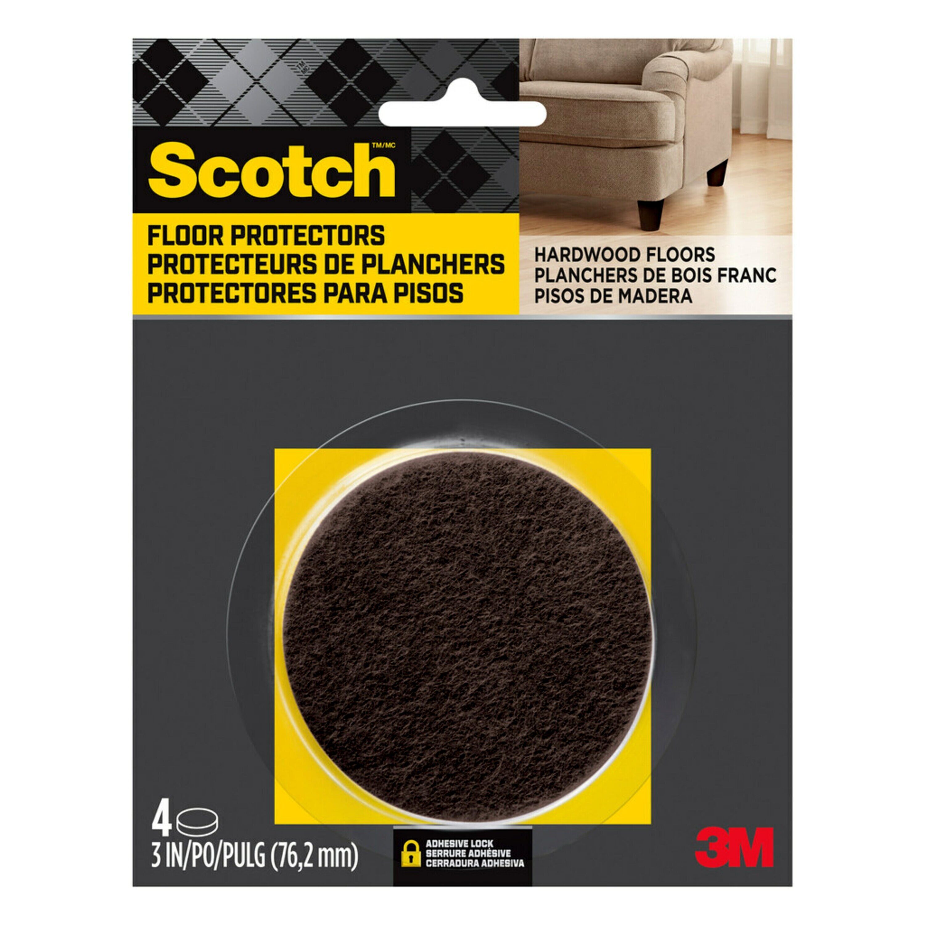Scotch SP828-NA 4 -Pack 3-in Brown Round Felt furniture pads