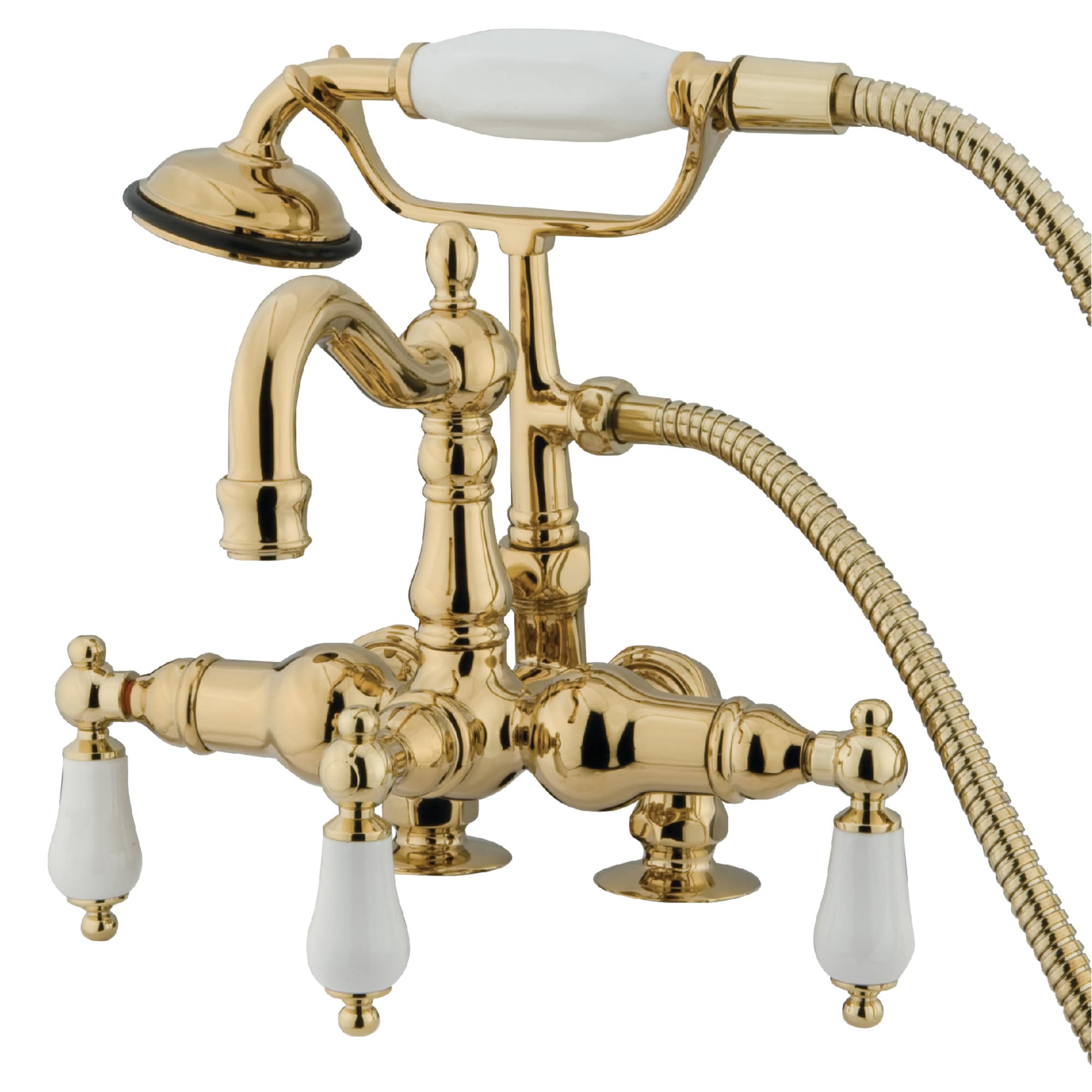 Kingston Brass WLCC1015T2 Vintage Polished brass 3-handle Deck-mount Roman High-arc Bathtub Faucet with Hand Shower ( Valve Included )