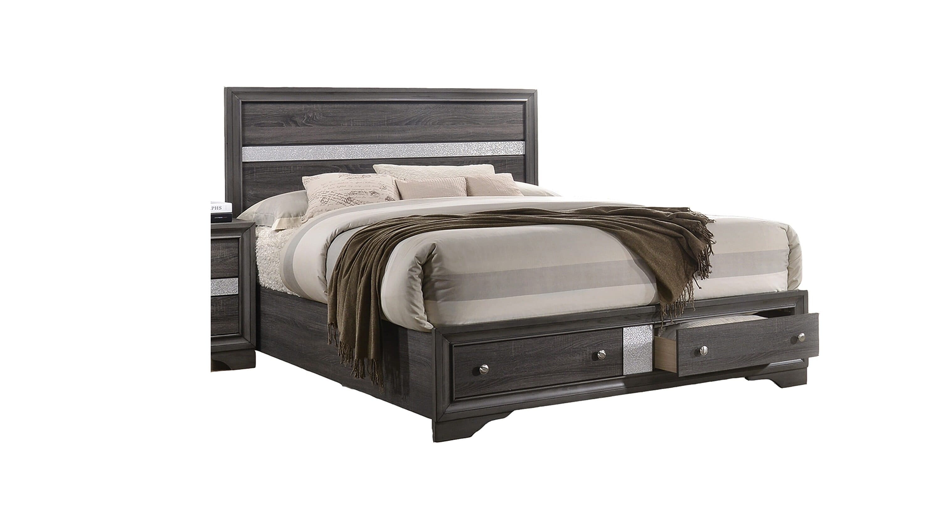 Galaxy 808857710604 Gray King Wood Panel Bed with Storage