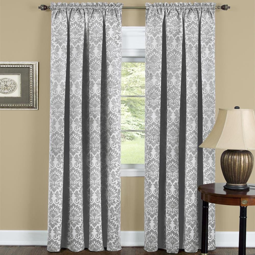 Achim SUPN84SV12 84-Inches Silver Floral Blackout Rod pocket Single curtain panel