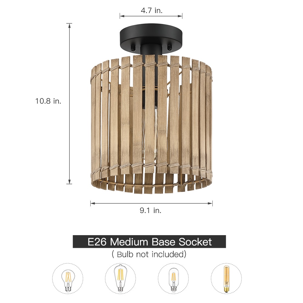 True Fine Vinegar 1-Light Black/Brown Bamboo LED Semi-Flush mount light ...