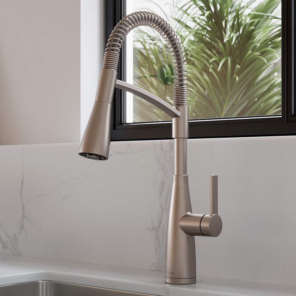 Pfister F-529-7KWCGS Kwan Spot Defense Stainless Steel Single Handle Deck-mount Pull-down Kitchen Faucet with Sprayer ( Deck Plate Included )