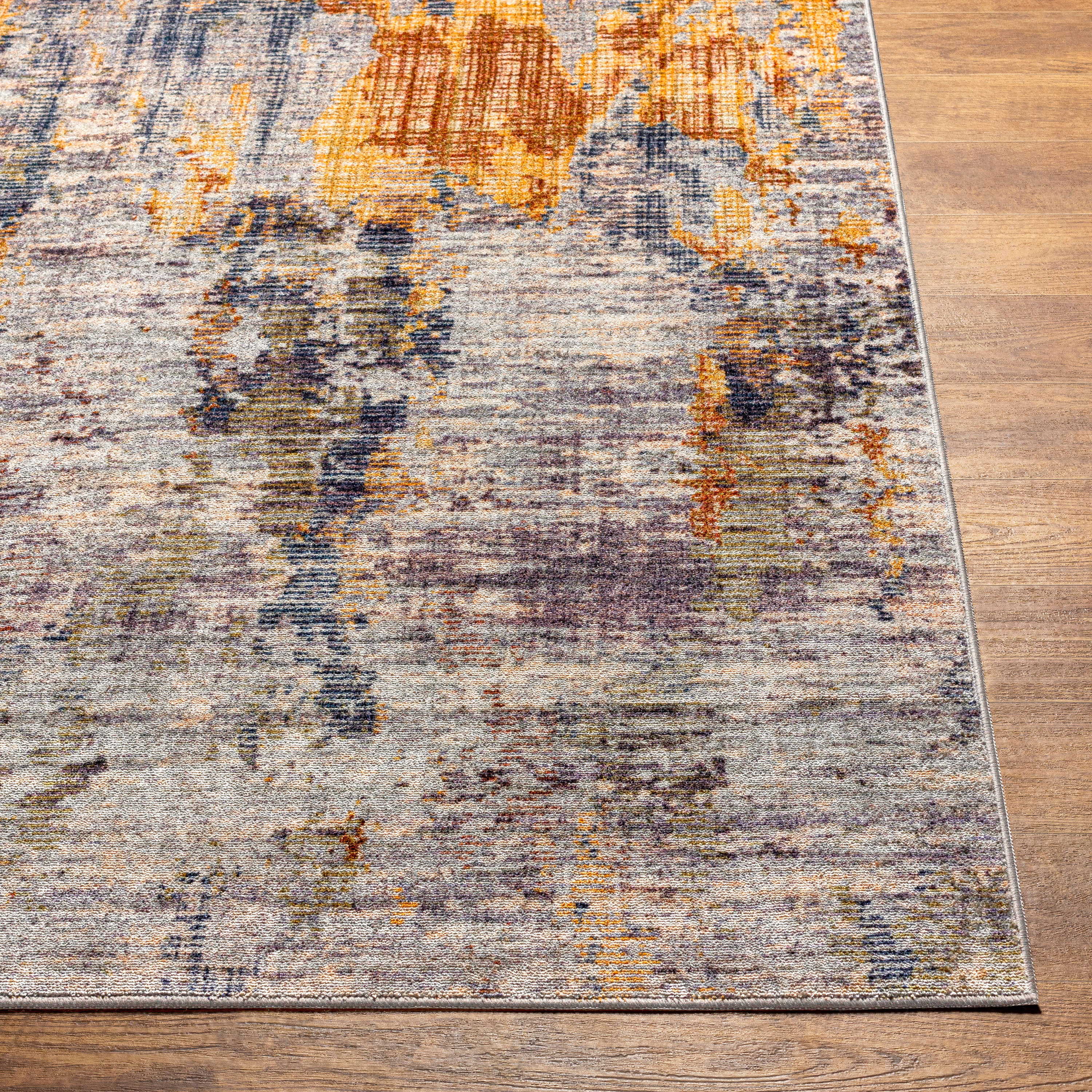 Gray Abstract Synthetic Reversible Washable Rug 2'7" x 4'