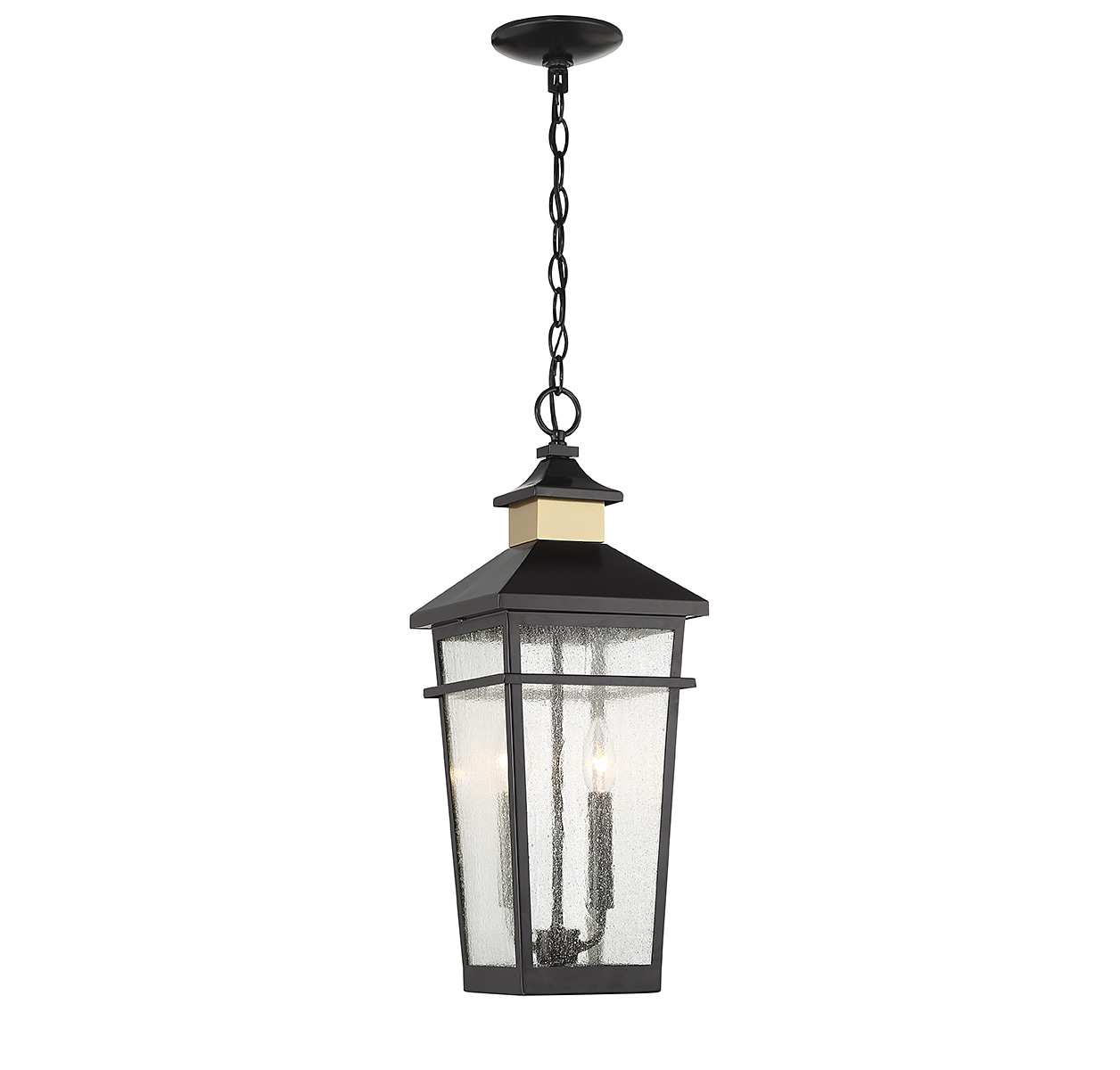 Kingsley Matte Black and Brass 2-Light Outdoor Hanging Lantern