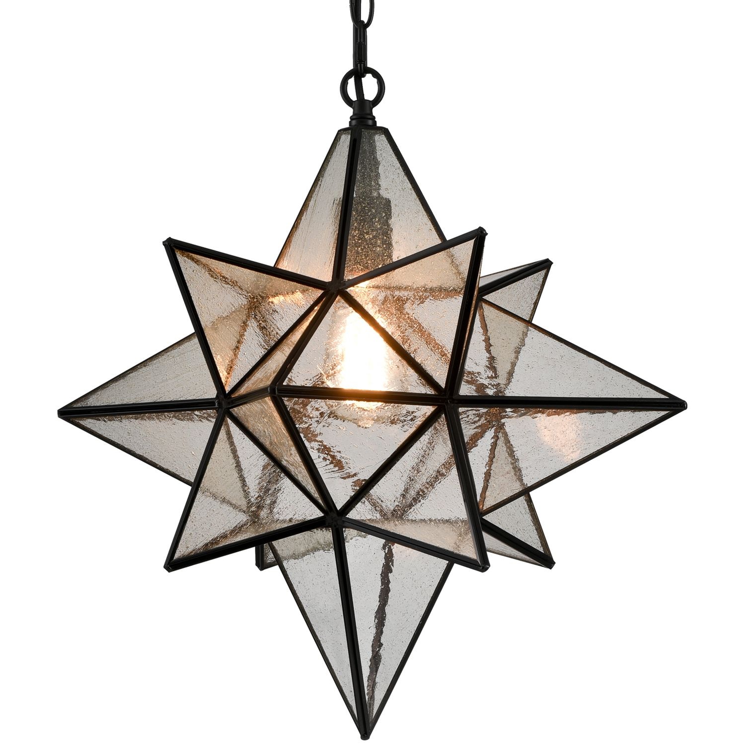 Black Moravian Star Pendant Chandelier Seeded Glass