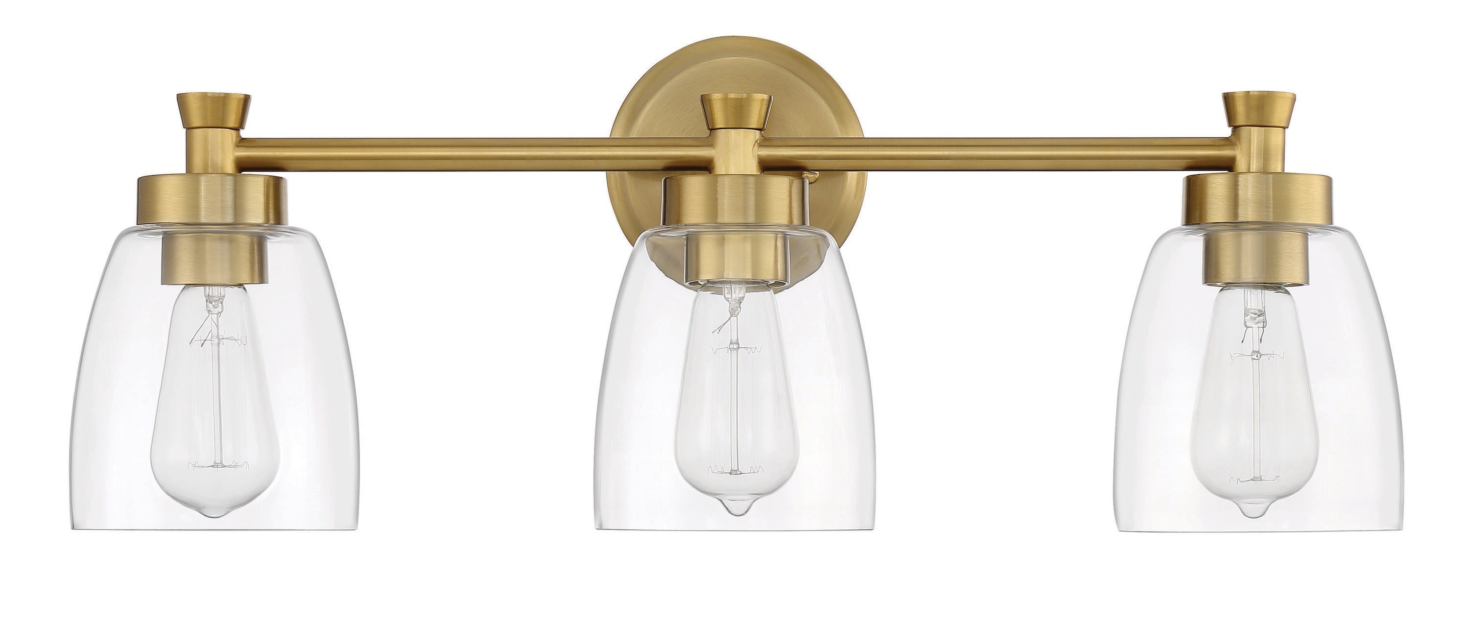 Henning Satin Brass 3-Light Vanity with Clear Glass Shades