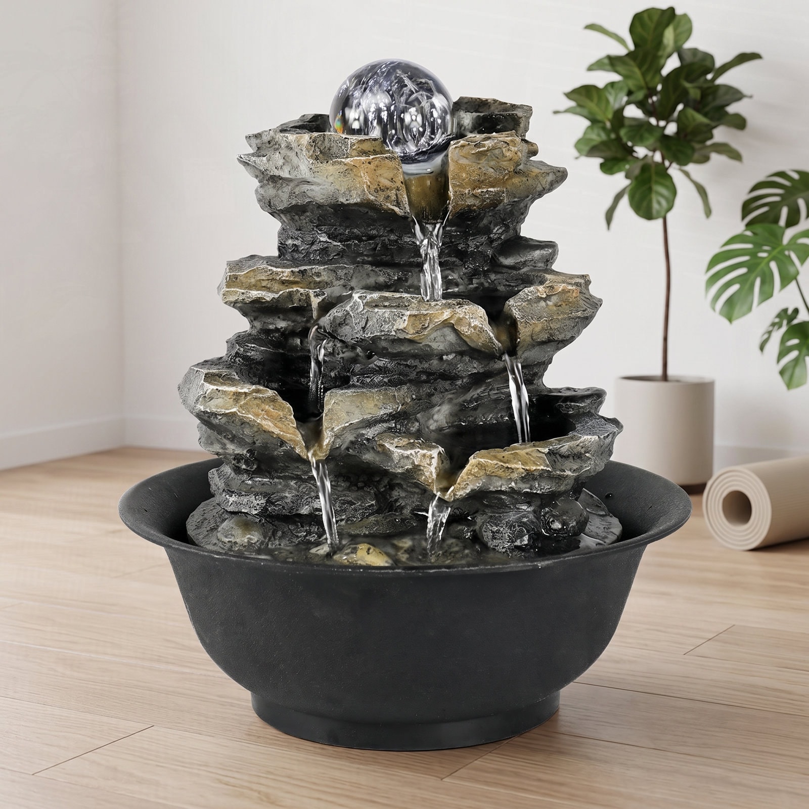 SunJet - Tabletop Indoor Water Fountain Spinning Orb Rock Resin Design for Indoor Outdoor Decorat...