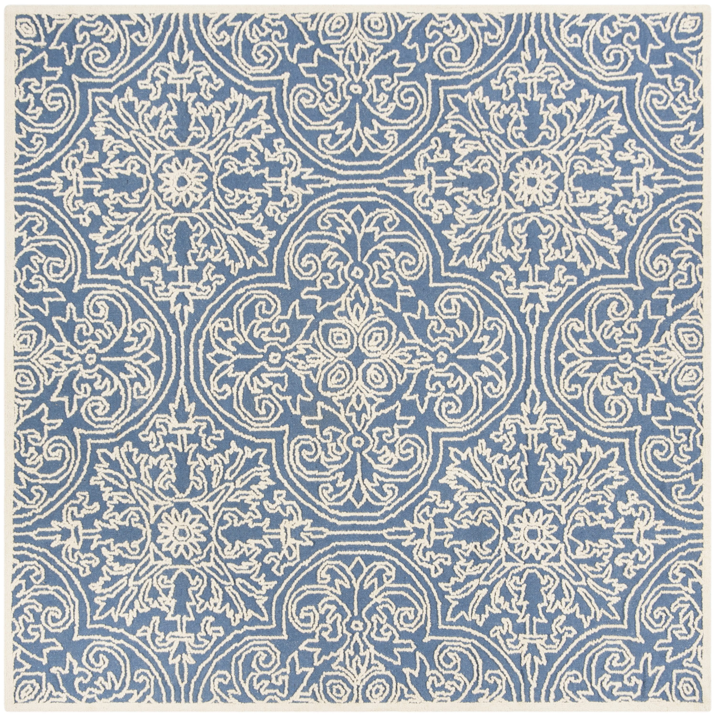 Blue and Ivory Hand-Tufted Wool Square Area Rug