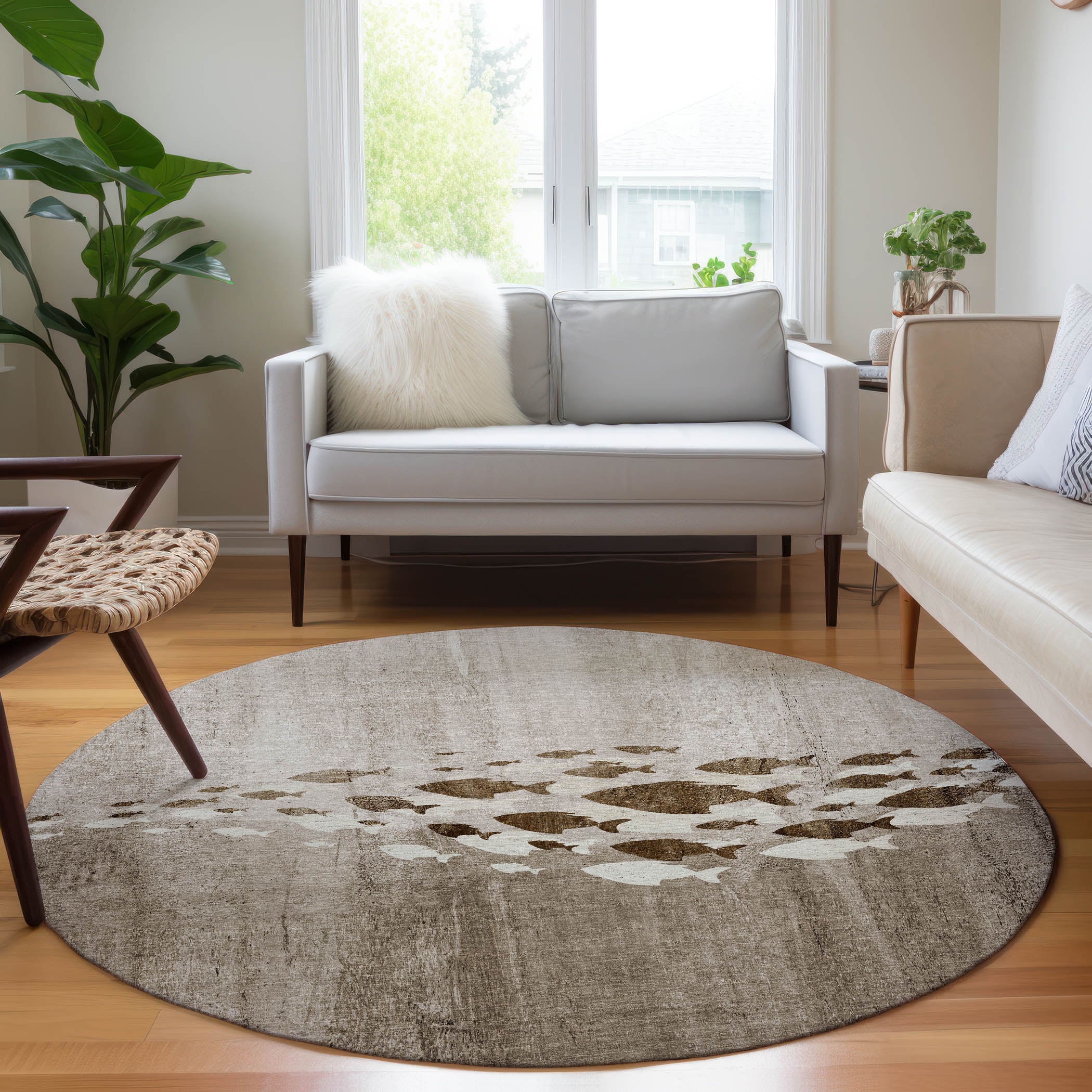 Addison Rugs ACN627TP8RO Chantille ACN627TP 8 x 8 (ft) Polyester Taupe Round Indoor/Outdoor Geometric Machine washable Area rug