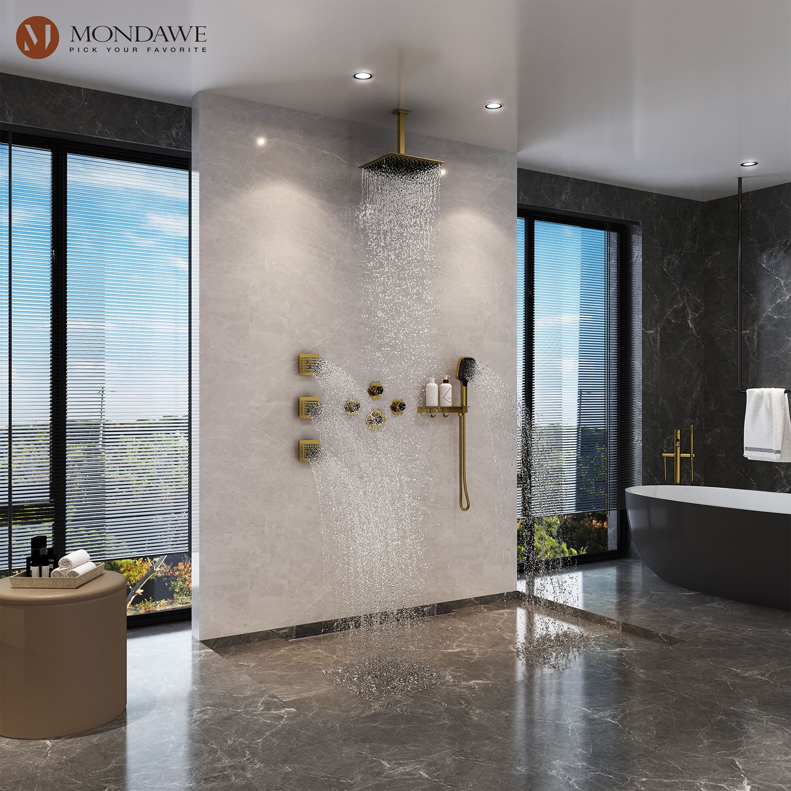 Mondawe WF-6347-BG Showerhead-Bar-Panels - View #3