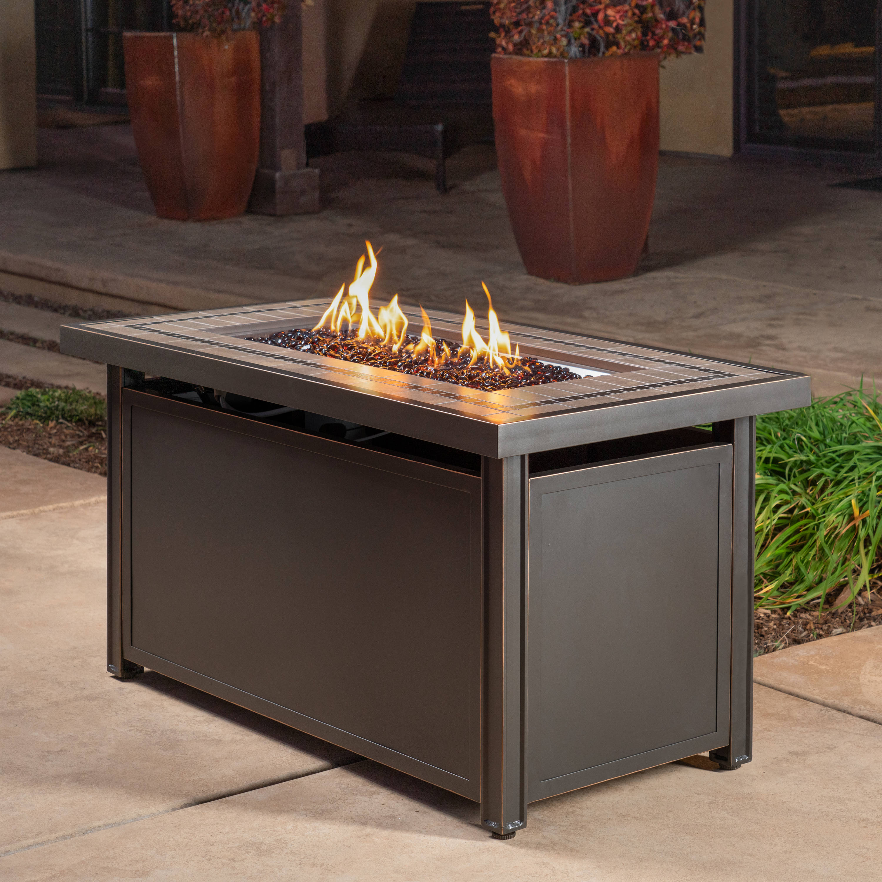Gas Fire Pits Department At, Uniflame Lp Gas Ceramic Tile Fire Pit Table