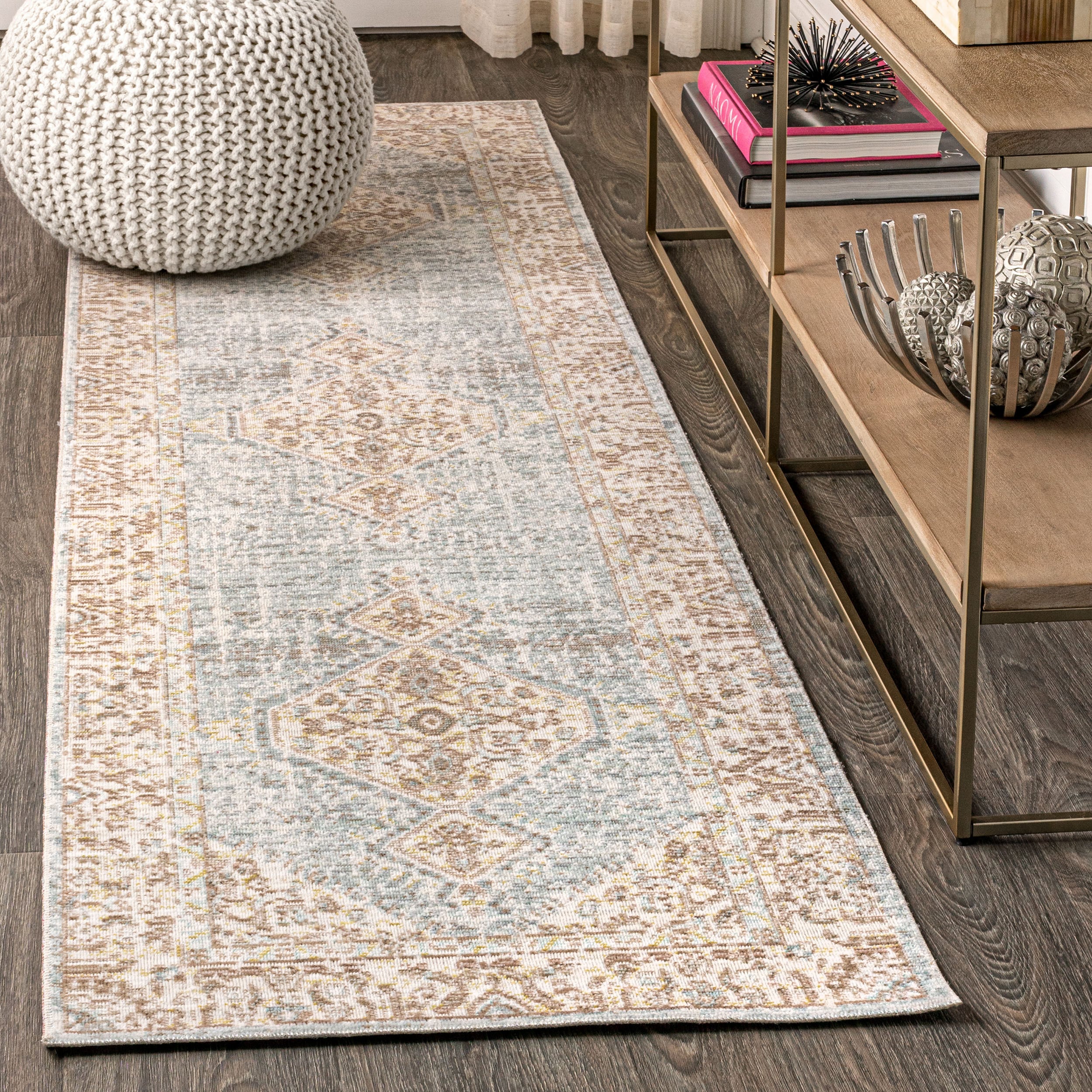 JONATHAN  Y MDP306B-28 MODERN PERSIAN Lila Tribal 2 x 8 (ft) Loomed Polyester Light Blue/Ivory Rectangular Indoor Medallion Persian Runner rug