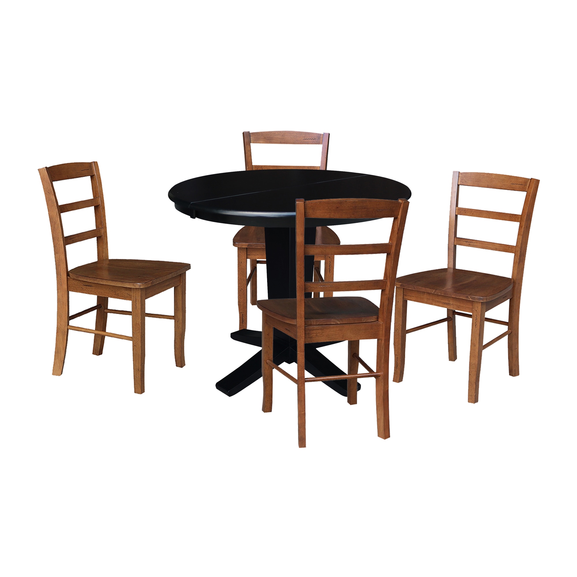 International Concepts K46-36RXT-23-C42-2-4 Black/Distressed Oak Traditional Dining Room Set with Round Table ( Seats 4 )
