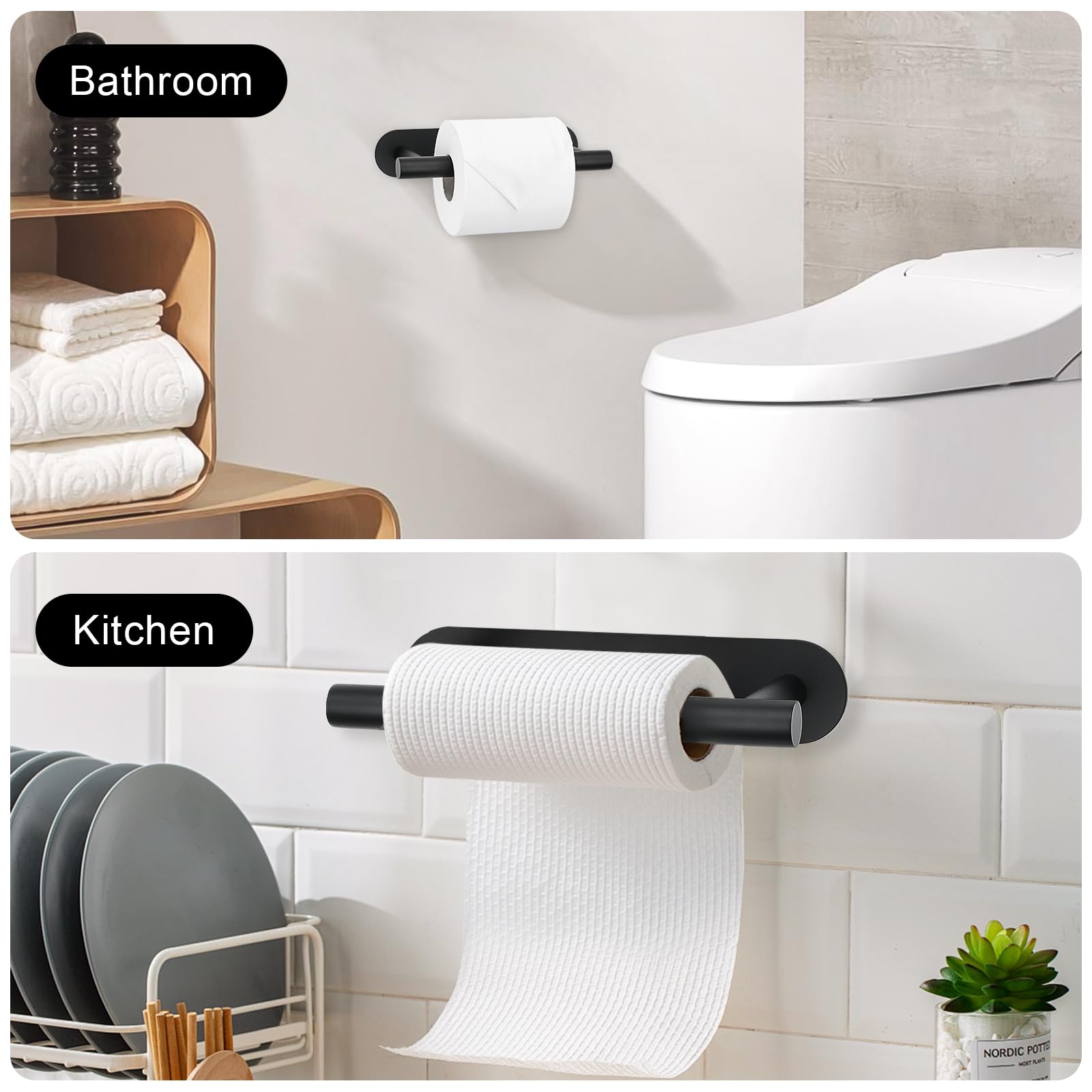 Yichuhaoxi 2 Piece Self Adhesive Matte Black Toilet Paper Holder SUS304 ...