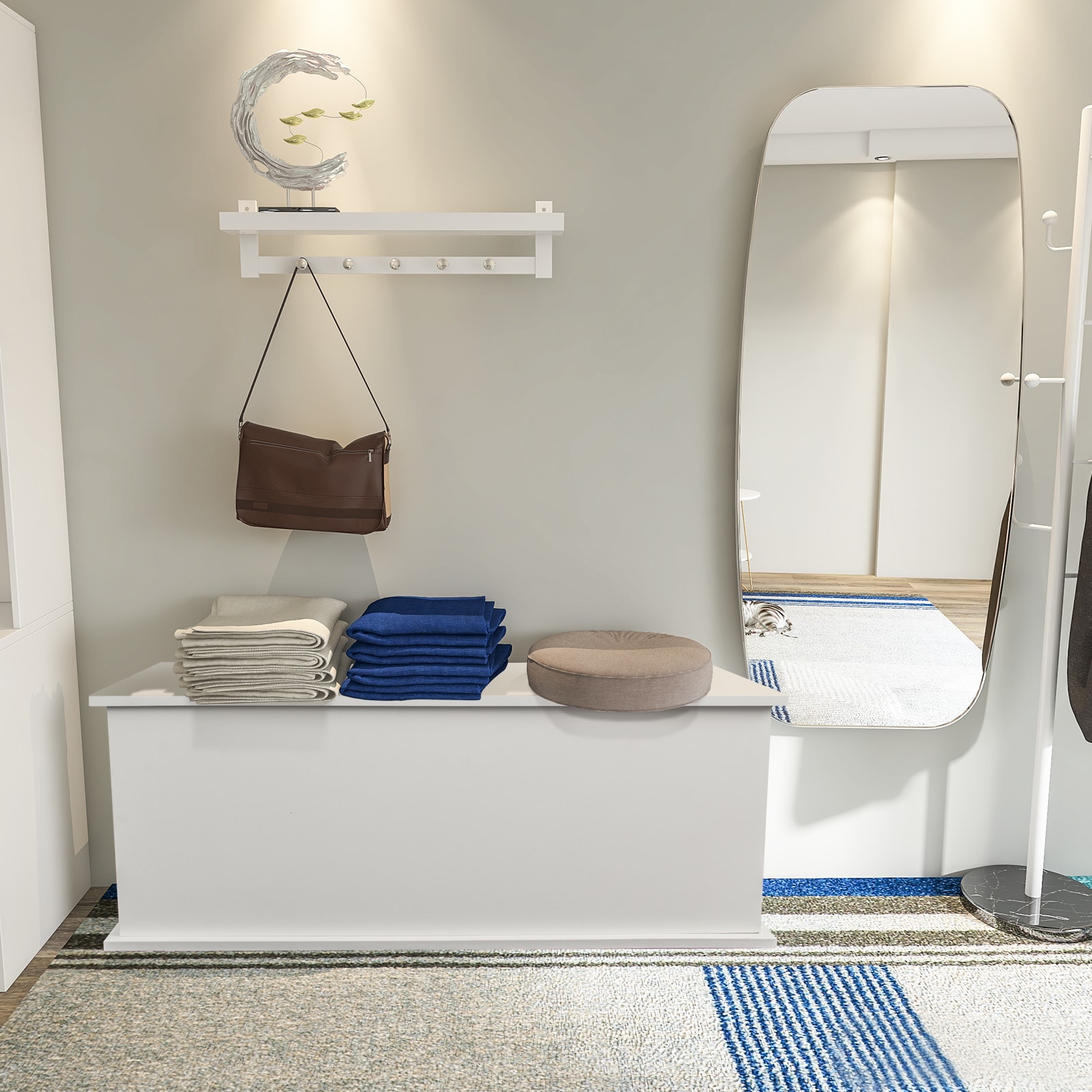 LOVMOR Storage Chest Trunk Lift Top Wood Box for Entryway Bench Organizer Home Furniture White #SF-M-W1806104457