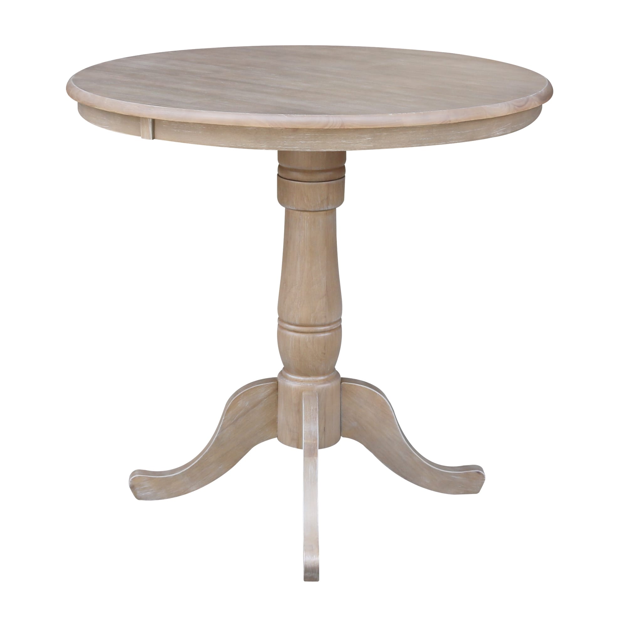 Classic Round 36" Wood Pedestal Counter Height Table in Washed Gray