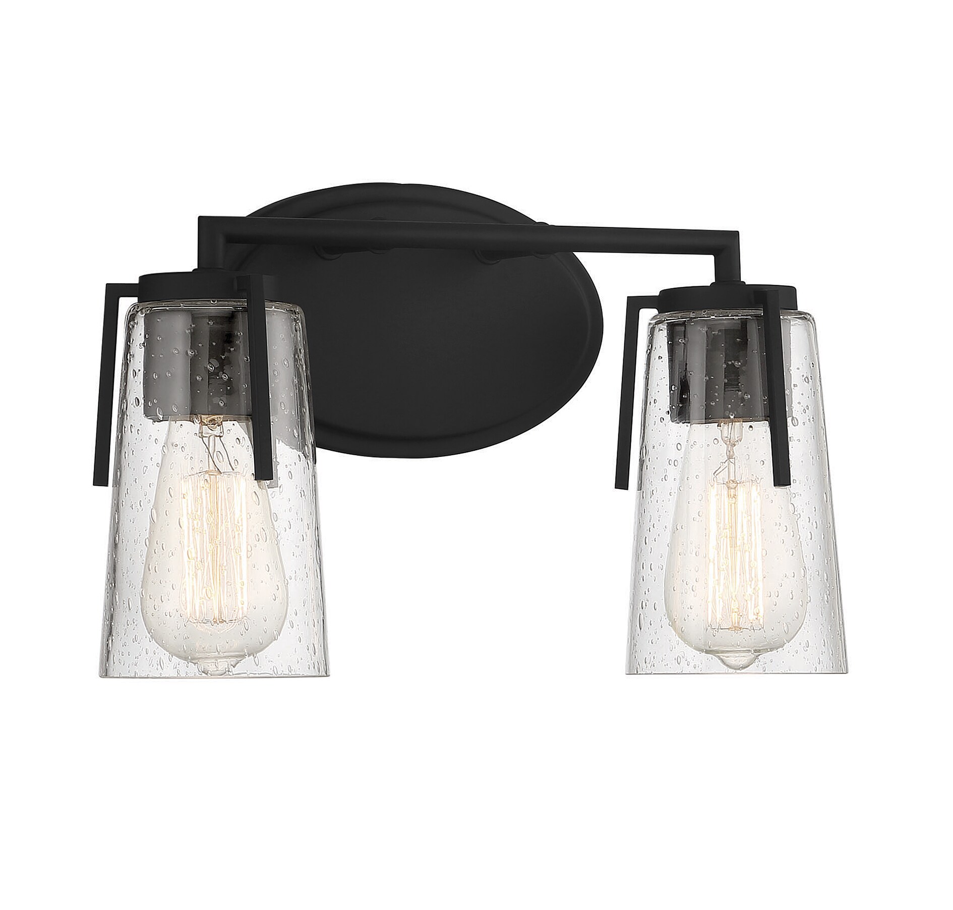 Black Jelly Jar 2-Light Bath Vanity Fixture with Clear Seeded Glass Shades