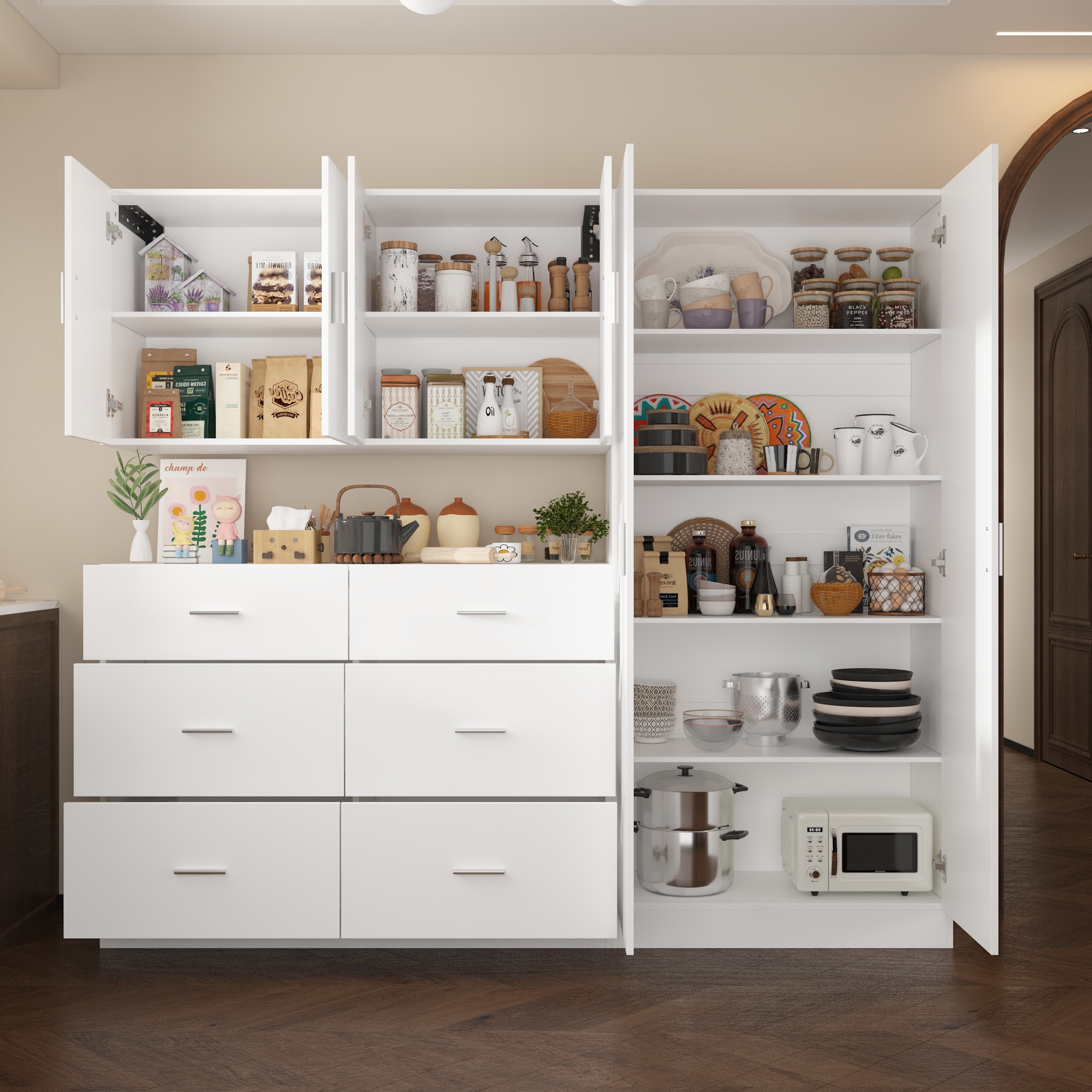 FUFU&GAGA KF330129-01+02 Contemporary/Modern White Pantry with Wine Storage