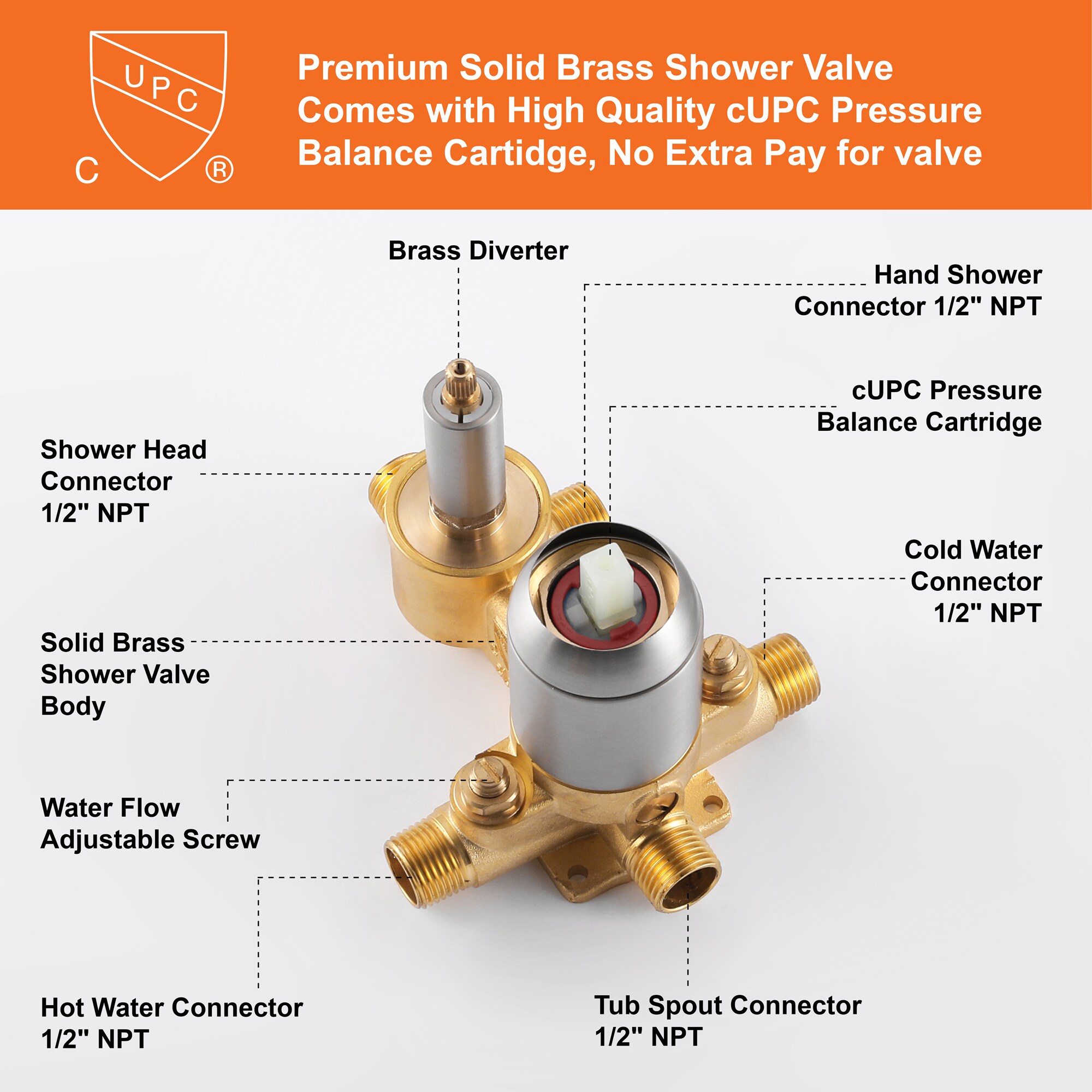 WELLFOR SPA-88040BN-10 Showerhead-Bar-Panels - View #11