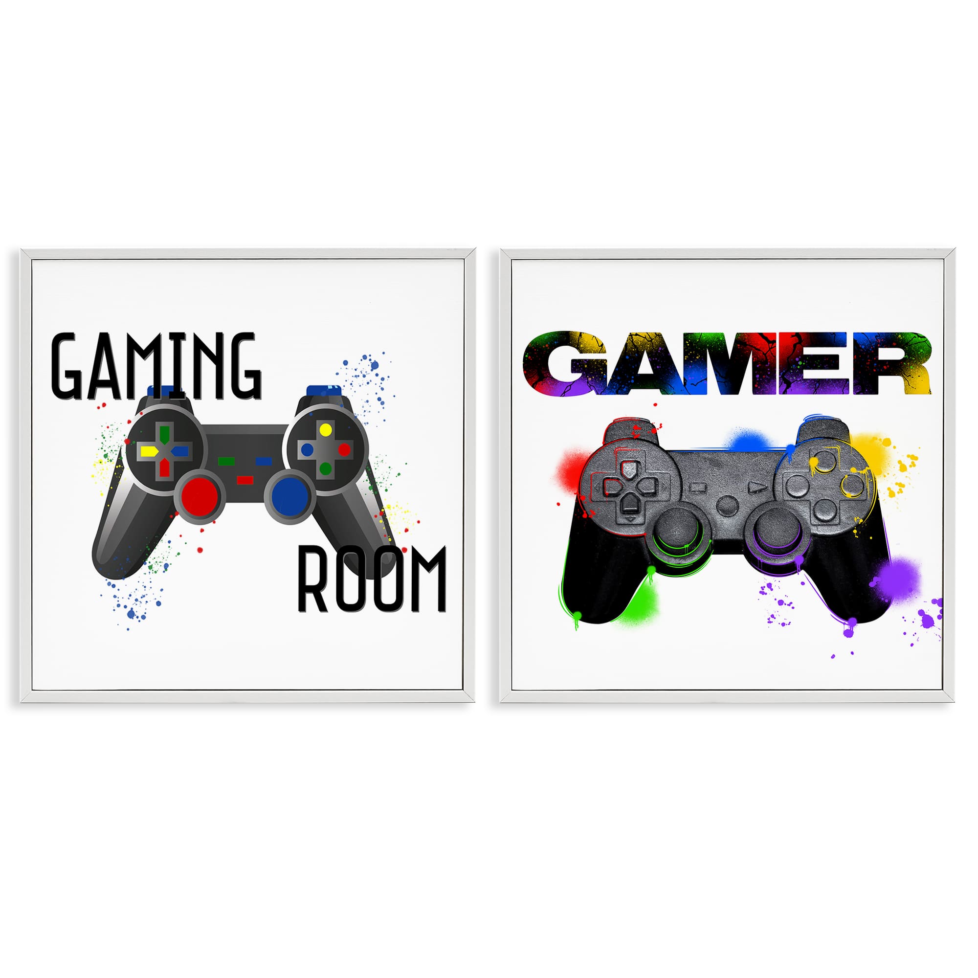 Stupell Industries B2-802-WFR-2PC-12X12 Retro Gaming Room Control 2pc Framed Giclee Set design by Kim Allen Marcus Prime