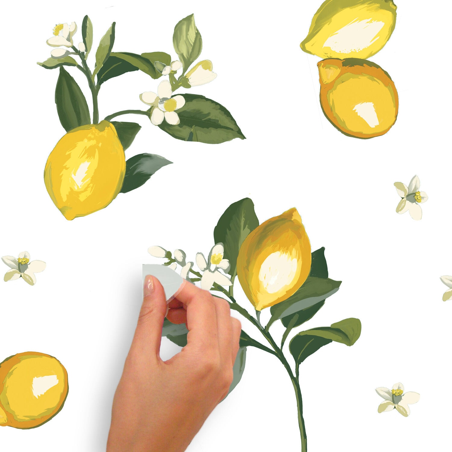 Lemon Peel and Stick Giant Wall Decals with Green Leaves