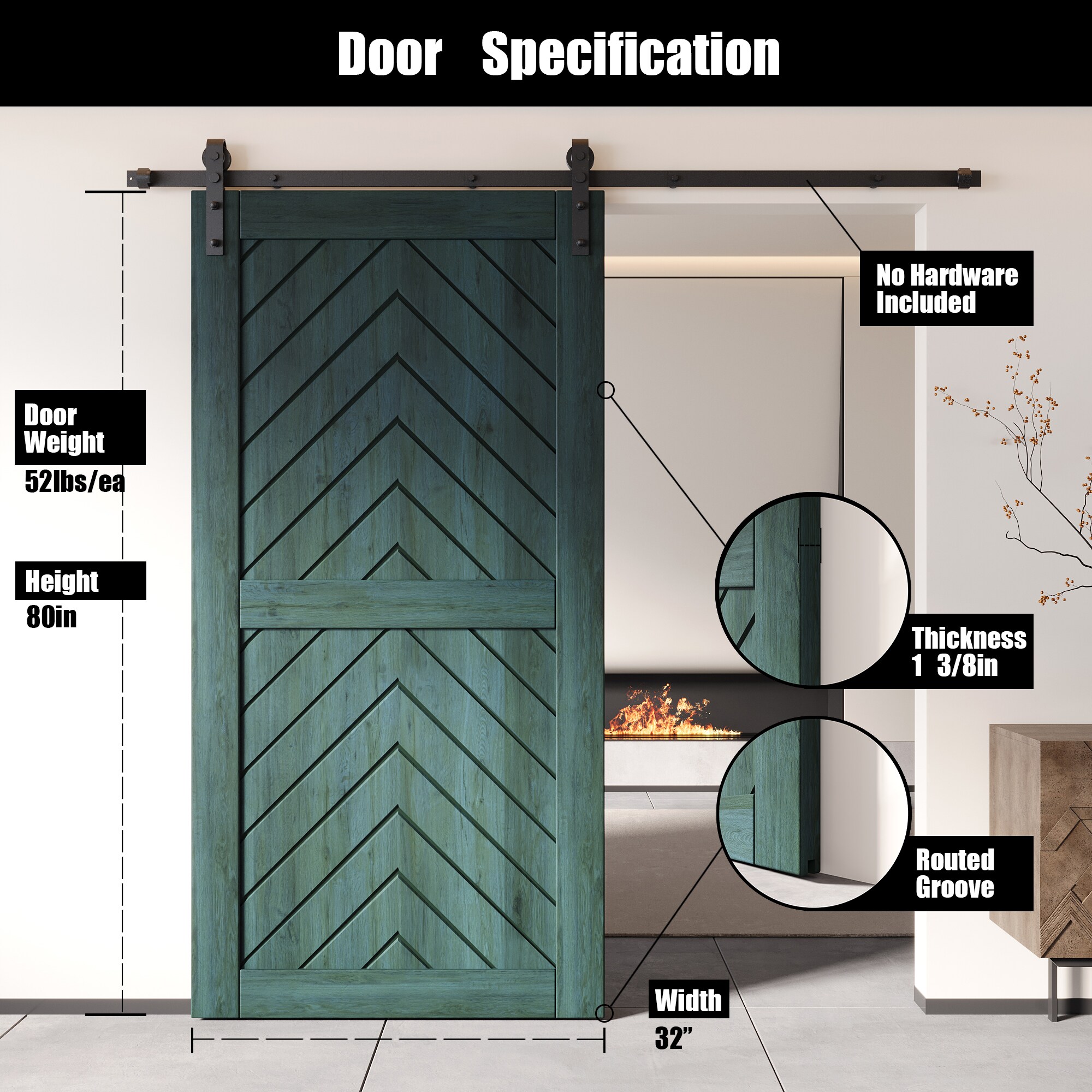 HOMACER JT2-3280-RP Barn-Doors - View #2