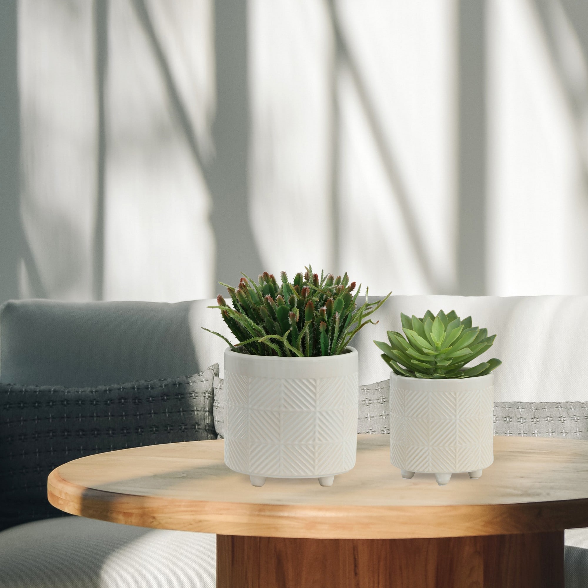 Yiekholo LL-1556AA 2 -Pack Round 8.0-Inches W Small White Ceramic Indoor/Outdoor Planter with Self Watering