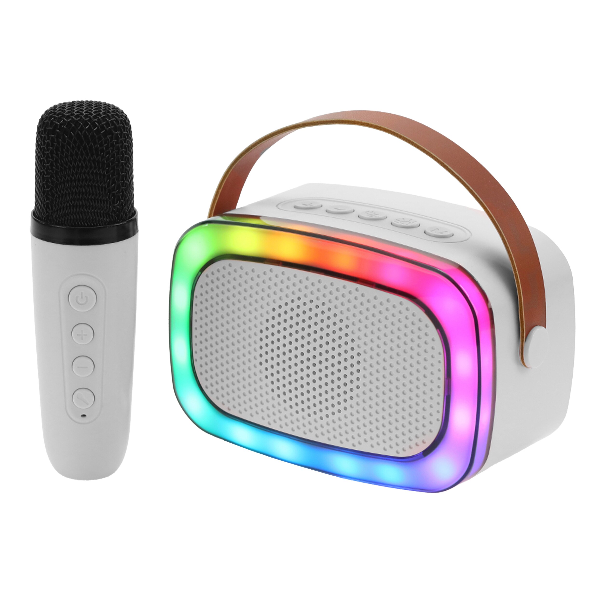 IQ Sound  RBG Rechargable Mini Karaoke Speaker With Wireless Microphone in White