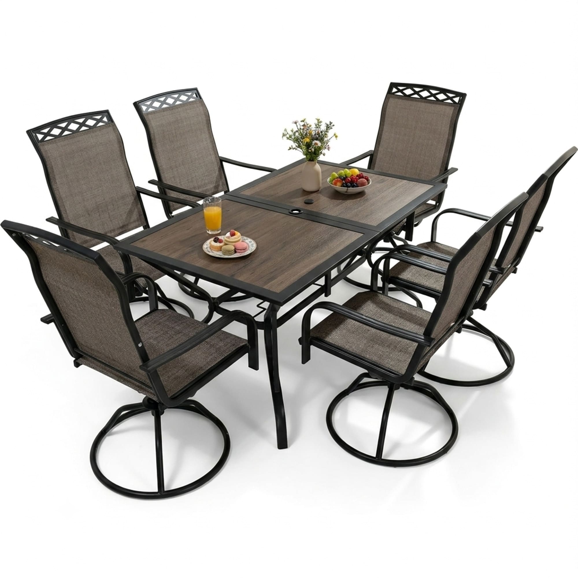 Yardgrace - Patio Table and Chairs 7 Piece Outdoor Deck Dining Sets Steel Rectangle Table with 6...