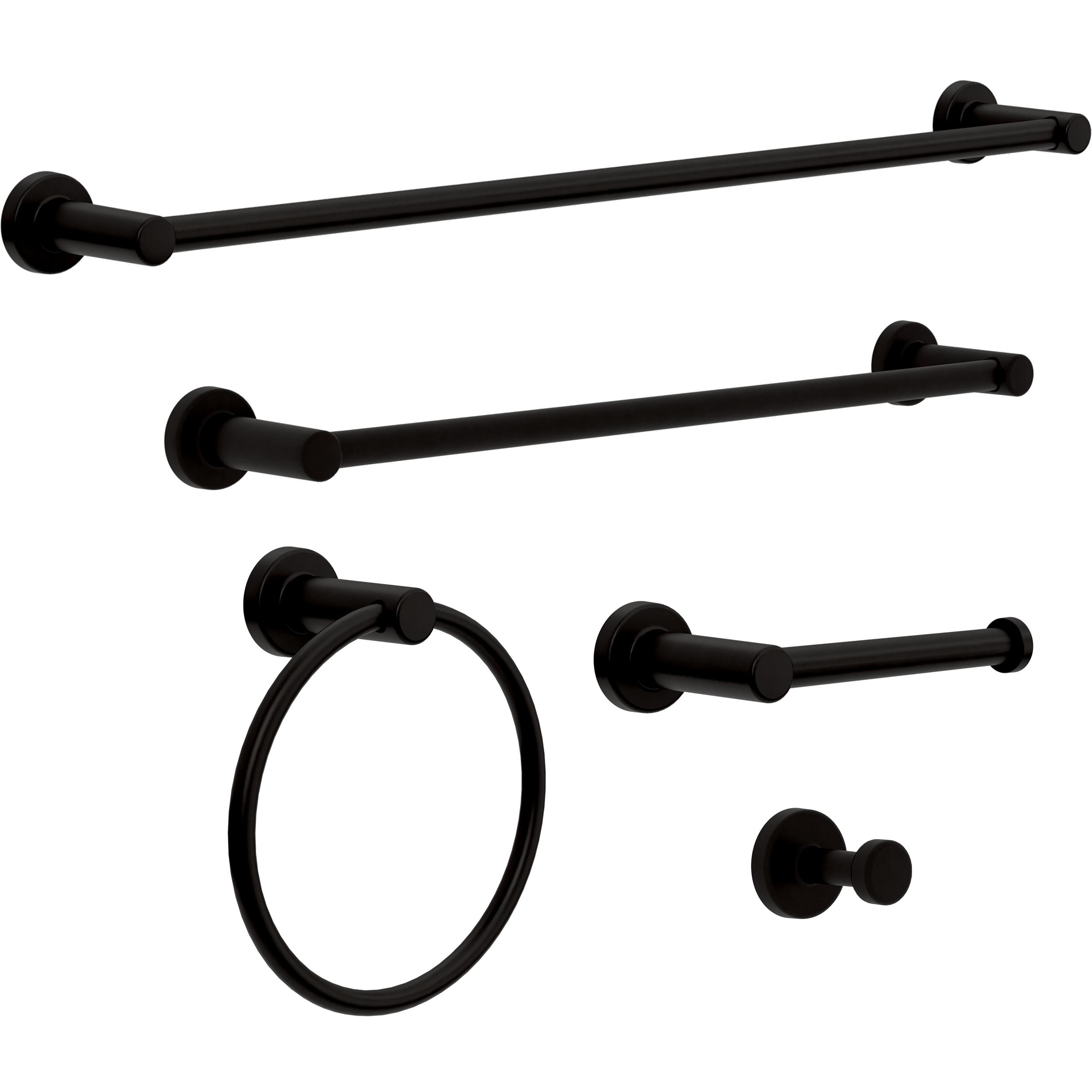 Franklin Brass WAK65-MB 5 -Piece Wake Matte Black Decorative Bathroom Hardware Set Towel Bar, Toilet Paper Holder, Towel Ring ,Robe Hook Included