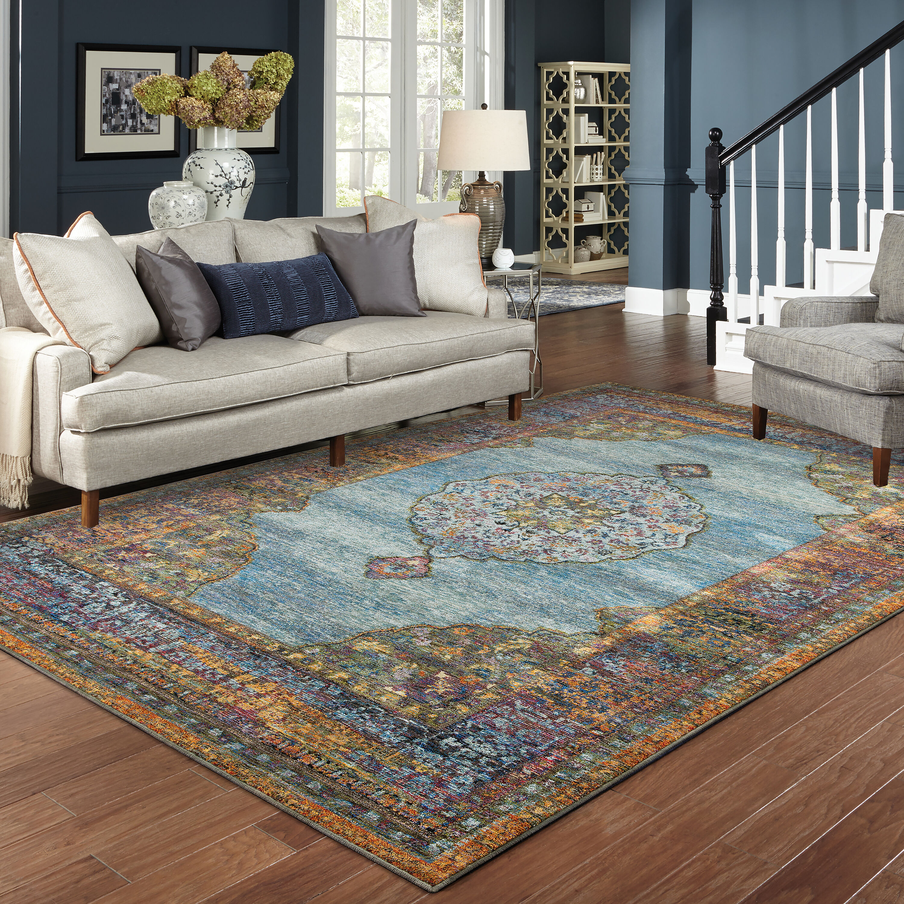 Archer Lane Willow 2 x 8 Blue Indoor Geometric Runner Rug in the Rugs ...