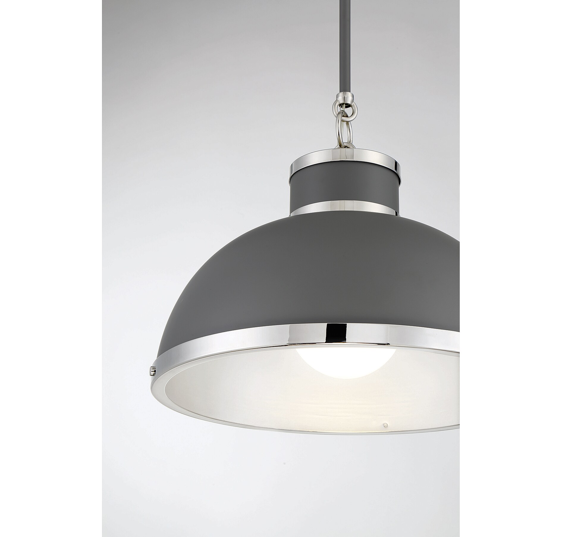 Corning Gray Glass Pendant Light with Polished Nickel Accents