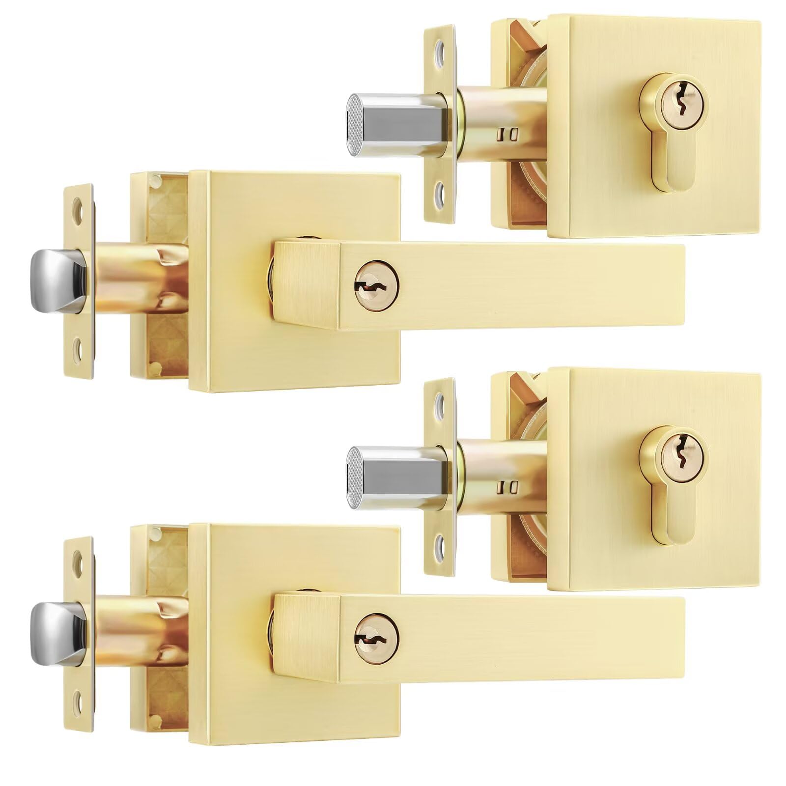 LILILIAN FMY Gold Deadbolt and Door Knob Set Front Door Handle with Single Cylinder Deadbolt Keyed Alike Heavy Duty Door Lock Set for Entrance #LRO0820E503