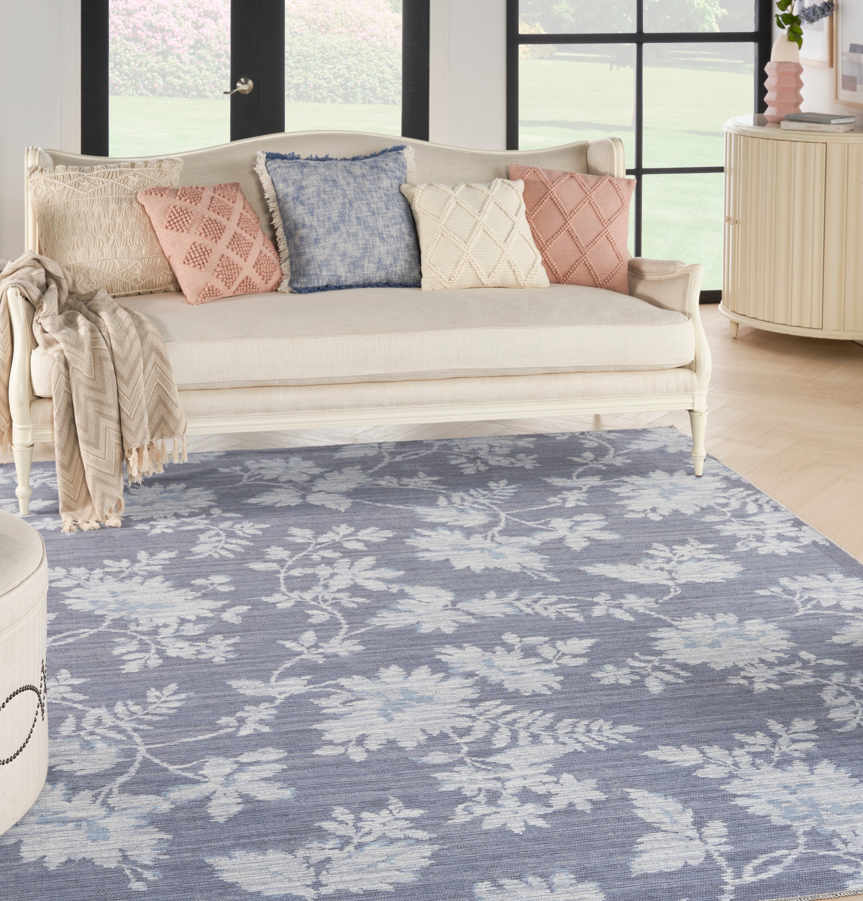 Gray and White Floral Chenille Rectangular Area Rug 7'10" x 9'10"