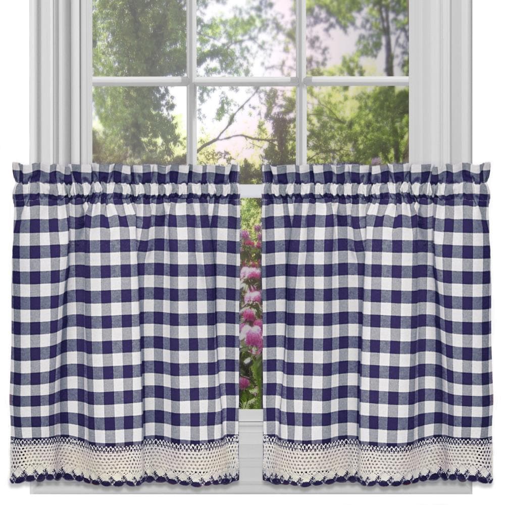 Achim BCTR36NY12 Buffalo Check 36-Inches Navy Polyester Rod pocket Tier curtain