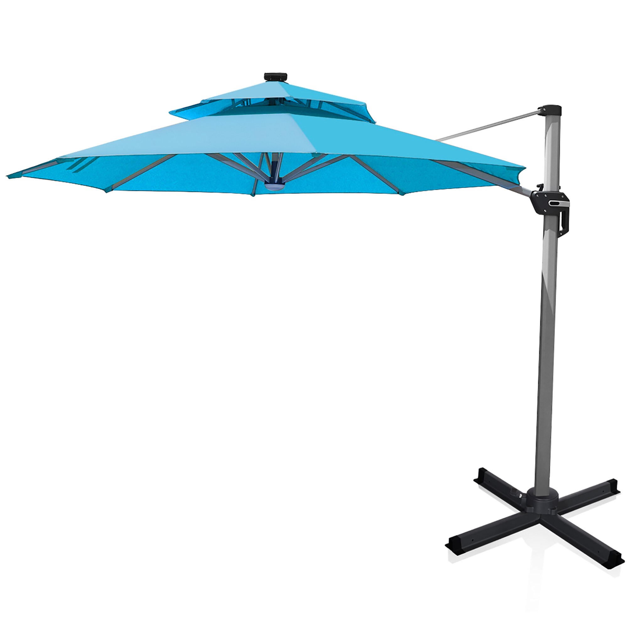 Goplus OP70376NY+OP70230 10-ft Solar Powered Cantilever Patio Umbrella with Base