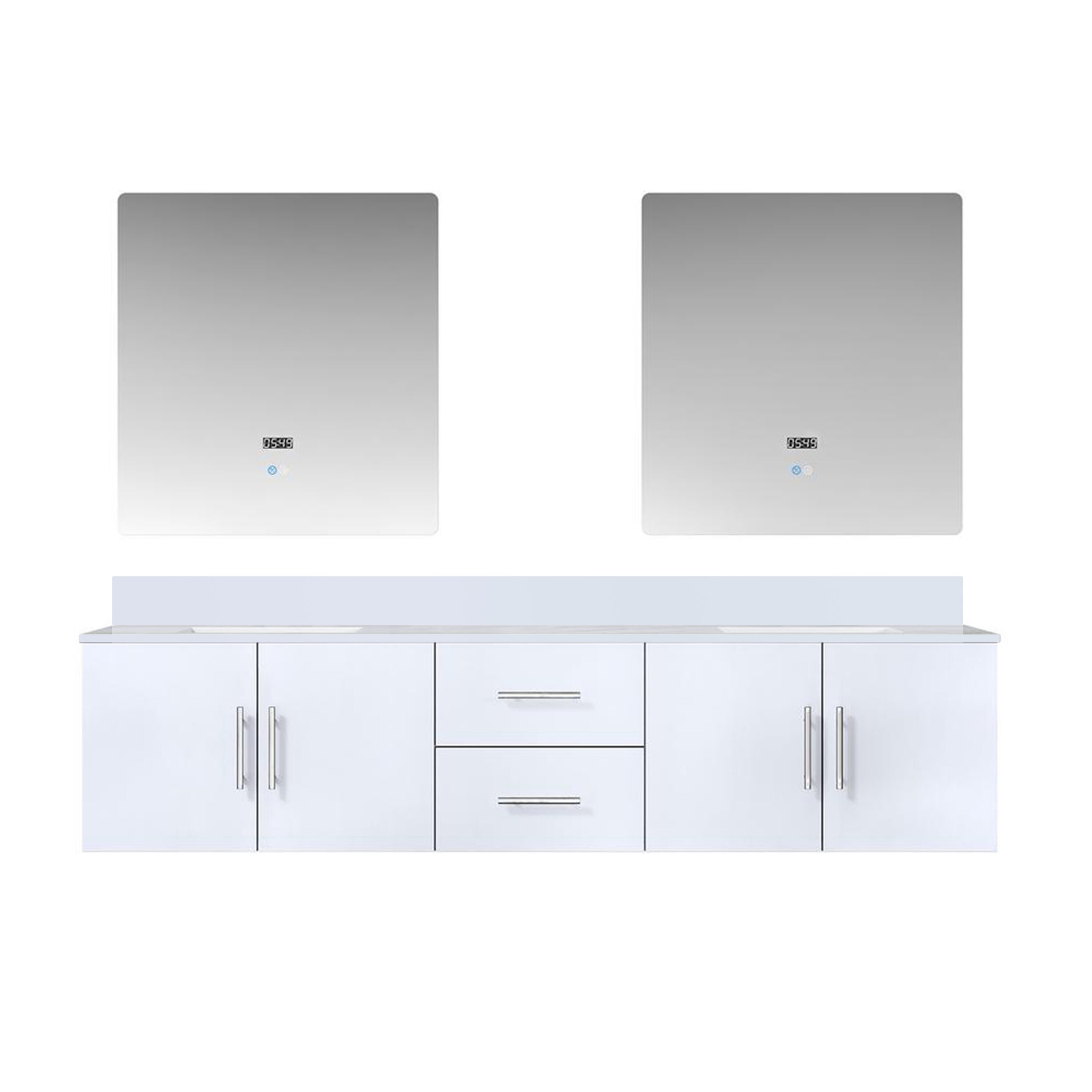 Lexora LVG80DM310 Geneva 80-in Glossy White Undermount Double Sink Floating Bathroom Vanity with White Cultured Marble Top (Mirror Included)