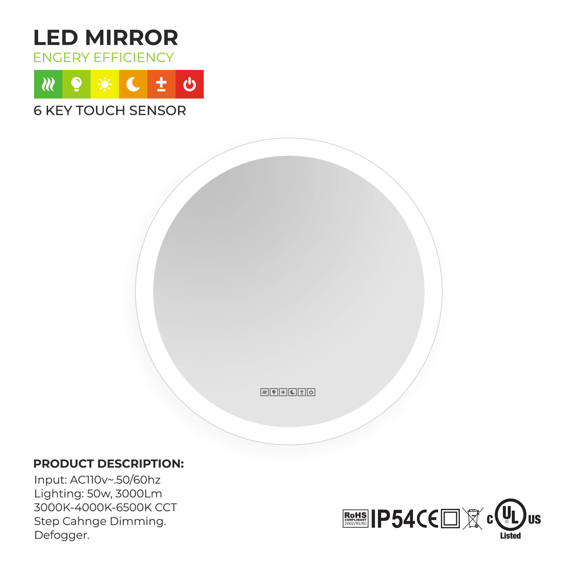 Fab Glass and Mirror Round Lighted LED Bathroom Mirror 39-in x 39-in  Dimmable Lighted Clear Round Frameless Bathroom Vanity Mirror at