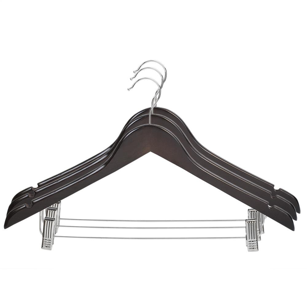 3 x Steel coat clothes hangers with rubber ended clips & bar for trousers skirts 