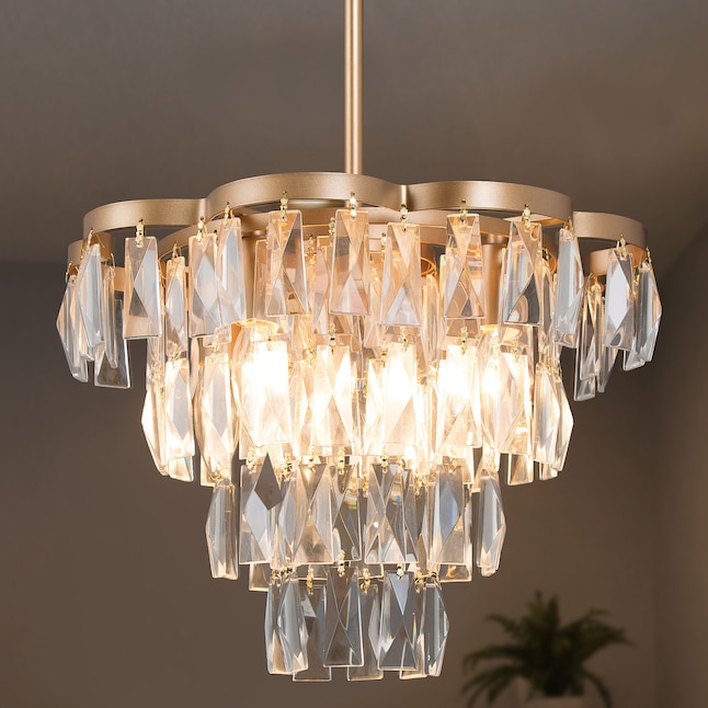 Uolfin 4-Light Empire Gold Mid-century Glam with Tiered Crystal  Modern/Contemporary LED Dry rated Chandelier in the Chandeliers department  at