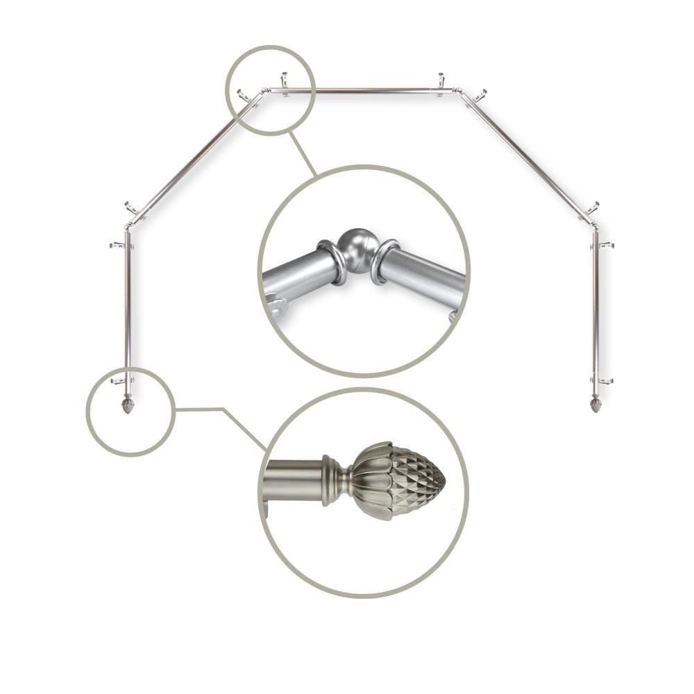 Hart & Harlow L5BAY-67-5 Penelope 13/16-in 5-sided 28-in to 48-in Satin nickel Steel Bay window curtain rod with Finials
