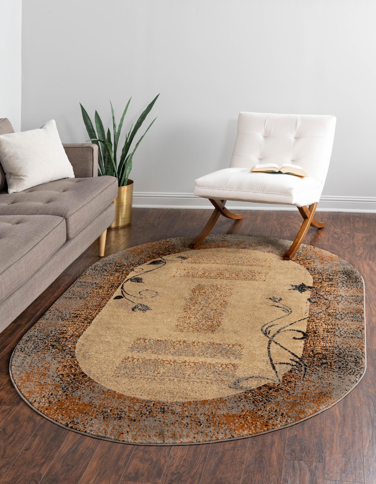 Unique Loom 3179734 Barista 4 x 6 (ft) Loomed Polypropylene Beige Oval Indoor Floral/Botanical Area rug