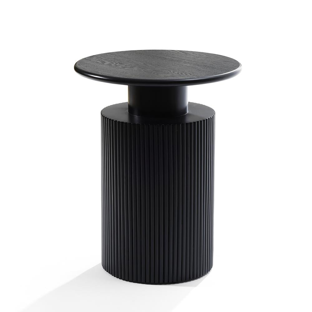 LuxenHome WHIF2234 17.5-in W x 22.2-in H Black Wood Round Modern End Table